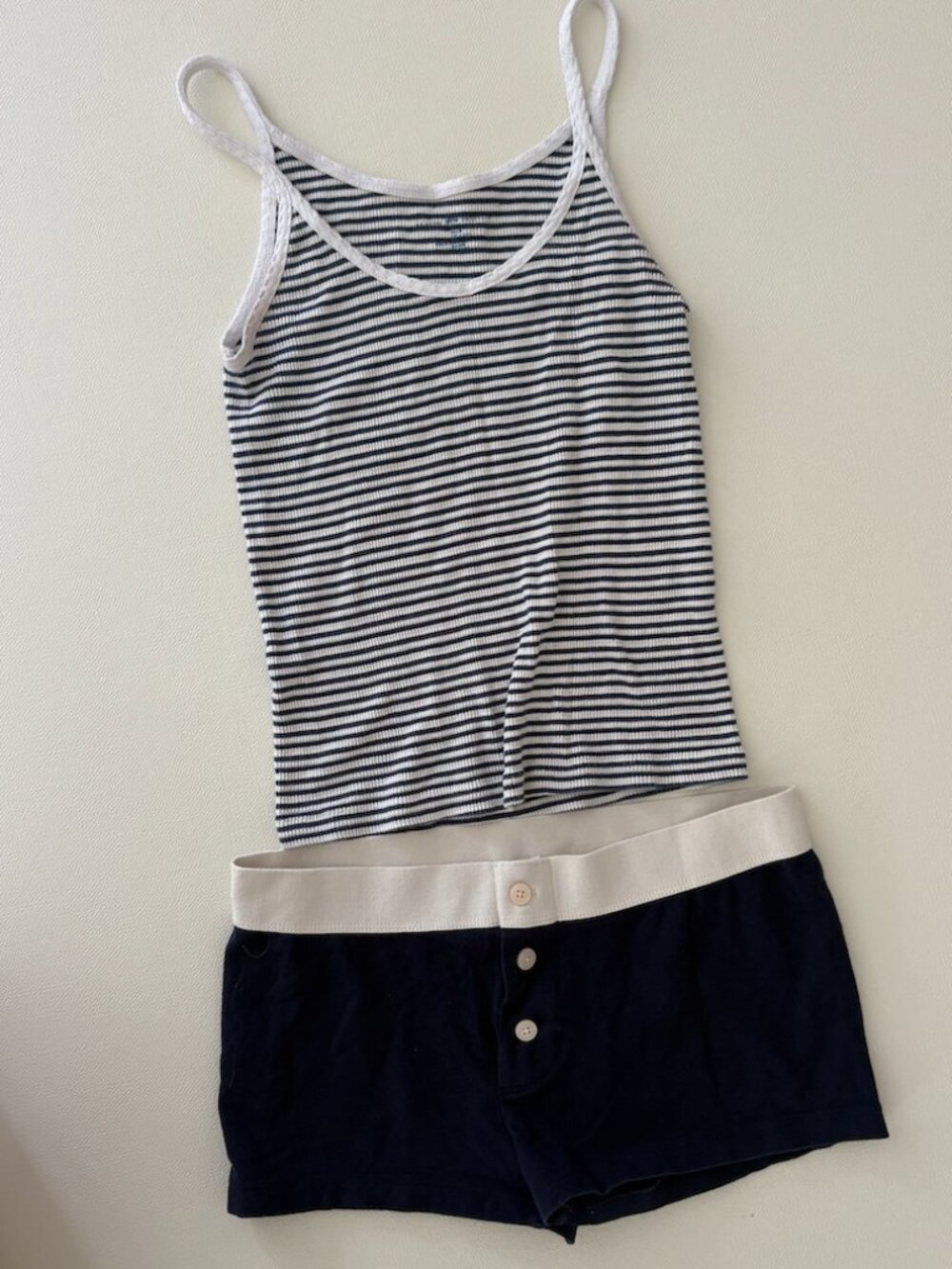 Brandy Melville Navy Striped Tank & Button Shorts Set One Size ~ XS